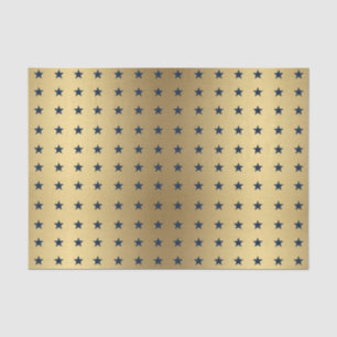 Navy Blue Stars Pattern on Metallic Gold Tissue Paper