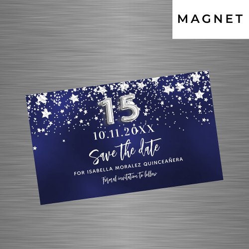 Navy blue stars Quinceanera Save the Date magnet