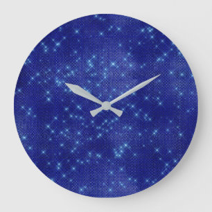 Navy Blue Stars Sequin Metallic Diamond Sparkly Large Clock