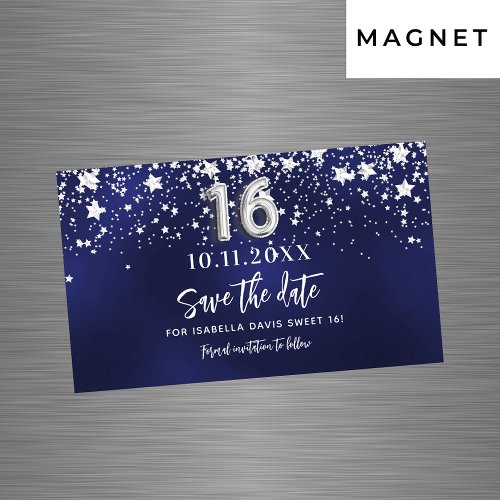Navy blue stars Sweet 16 Save the Date magnet