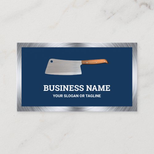 Navy Blue Steel Butcher Knife Meat Shop Business Card