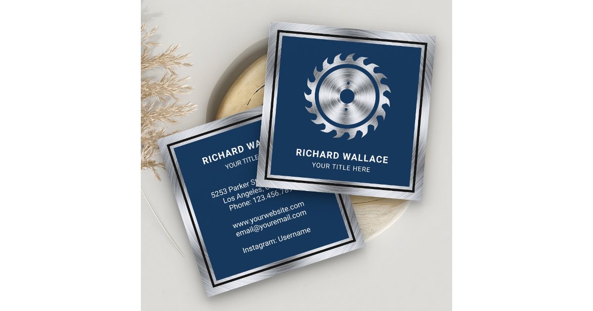 Navy Blue Steel Circular Saw Handyman Carpenter Square Business Card ...