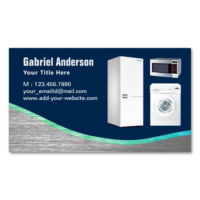 Navy Blue Steel Home Appliances Repair Business Card Magnet (Front)