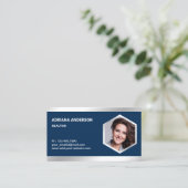 Navy Blue Steel Silver Real Estate Photo Realtor Business Card (Standing Front)