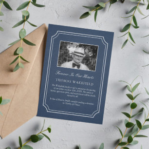 Navy Blue Stone Photo Memorial Announcement