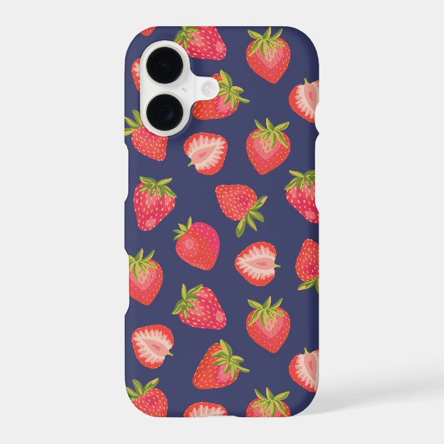 Navy Blue Strawberry pattern iPhone Case (Back)