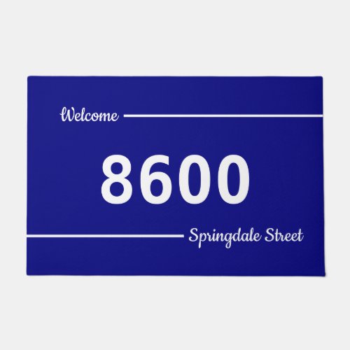 Navy Blue Street Address Welcome Doormat