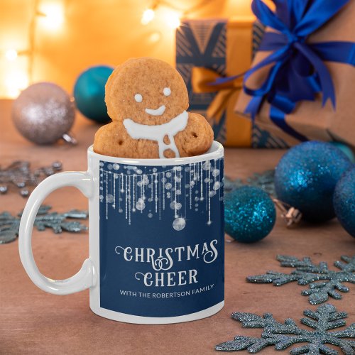 Navy Blue String Lights Christmas Party Coffee Mug