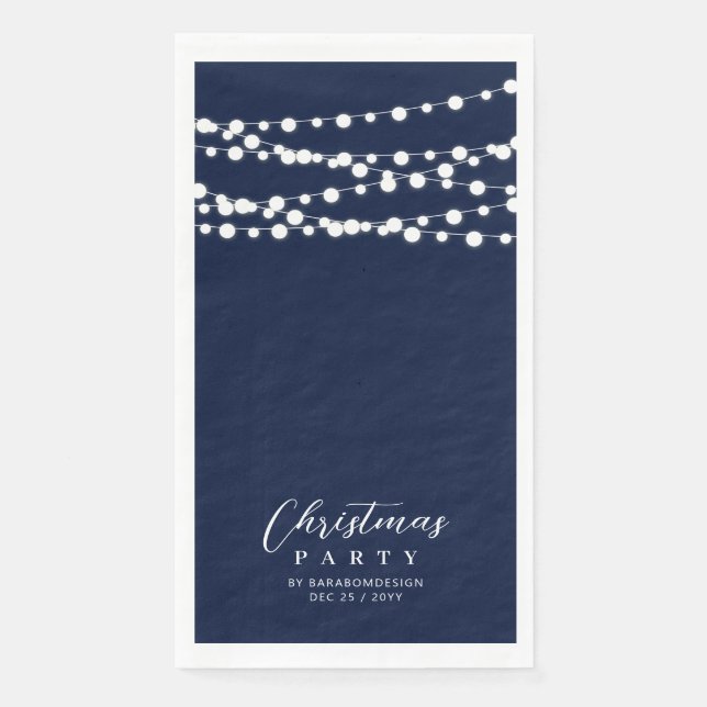 Navy Blue String Lights Elegant Cheers Event Paper Guest Towels (Front)