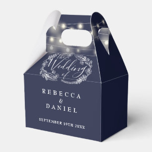 Navy Blue String Lights Floral Wedding Favor Boxes