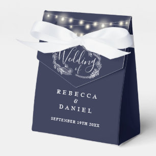 Navy Blue String Lights Floral Wedding Favor Boxes