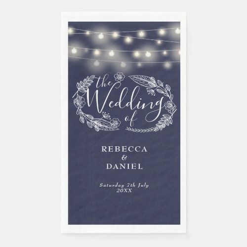 Navy Blue String Lights Floral Wedding Paper Guest Towels