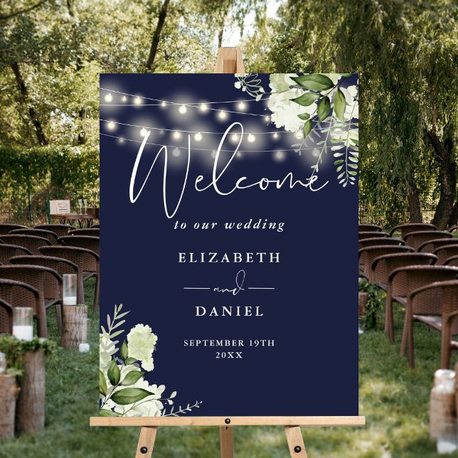Navy Blue String Lights Floral Wedding Welcome  Foam Board (Navy Blue String Lights Floral Wedding Welcome Foam Board)