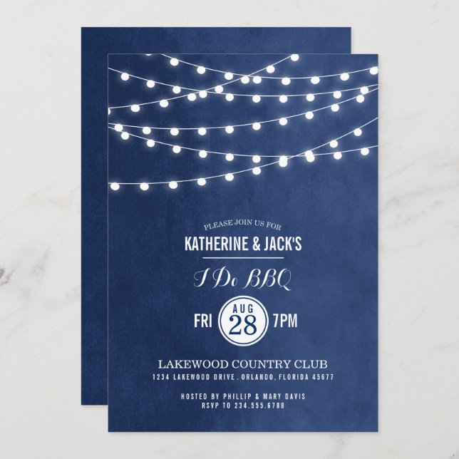 Navy Blue String Lights I Do BBQ Invitation (Front/Back)