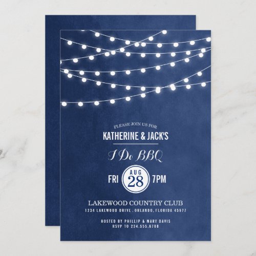 Navy Blue String Lights I Do BBQ Invitation