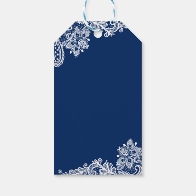 Navy Blue String Lights Lace Wedding Thank You Gift Tags