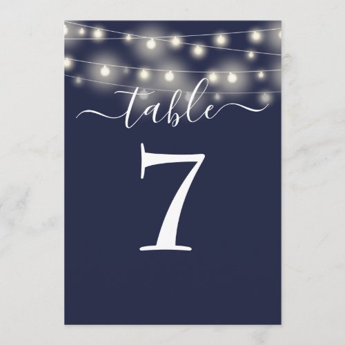 Navy Blue String Lights Table Number