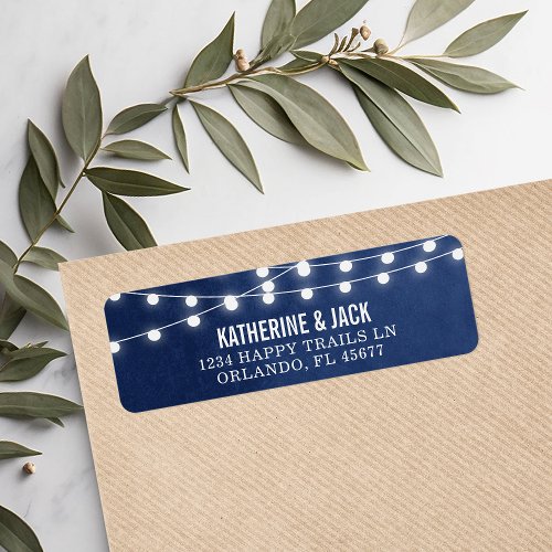 Navy Blue String Lights Wedding Address Labels