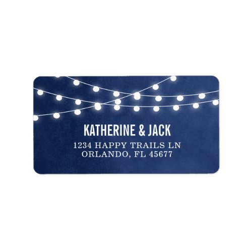 Navy Blue String Lights Wedding Address Labels