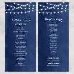 Navy Blue String Lights Wedding Program<br><div class="desc">Chic modern summer wedding ceremony program template with simple elegant glowing string lights hanging across the top on a printed faux watercolor texture background. A simple and stylish preppy design, perfect for summer! Click the CUSTOMIZE IT button to customize text and fonts, move text around and create your own unique...</div>