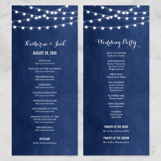 Navy Blue String Lights Wedding Program (Creator Uploaded)