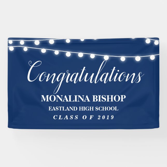 Navy Blue String Of Lights Congratulation Graduate Banner (Horizontal)