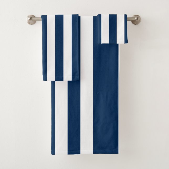 Navy Blue Stripe Bath Towel Set (Insitu)