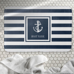 Bathroom Mat Nautical White Navy Blue Anchors And Wheels Doormat Flannel  Carpet Balcony Rug Home Decor
