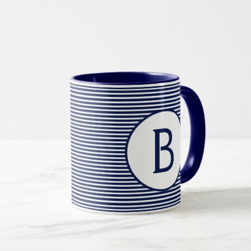 Navy Blue Stripe Monogram Mug