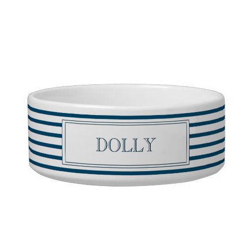 Navy Blue Stripe  Personalized Pet Bowl