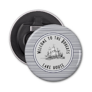Navy Blue Stripe Vintage Label and Name Bottle Opener