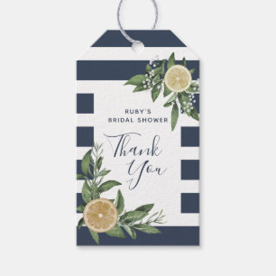 Navy Blue Stripe Watercolor Lemon Bridal Shower In Gift Tags