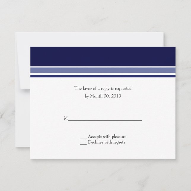Navy Blue Stripe Wedding RSVP Cards (Front)