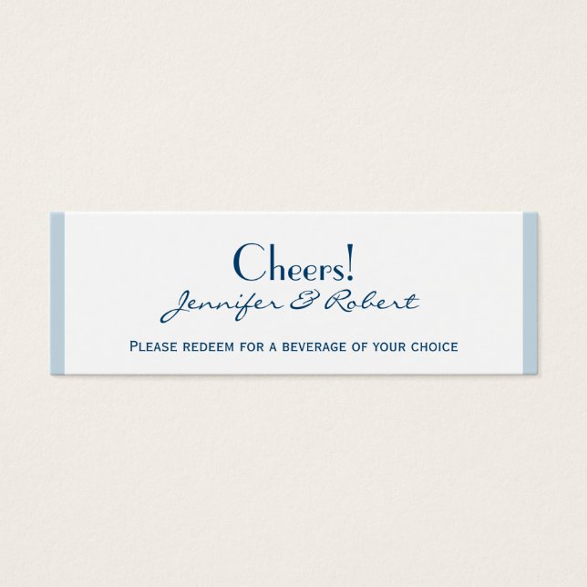Navy Blue Stripe with Floral Wedding Drink Ticket (Front)