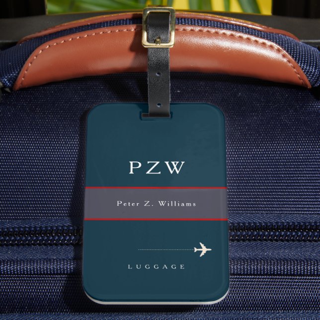 Navy Blue Stripe with Name Elegant Luggage Tag (Front Insitu 2)