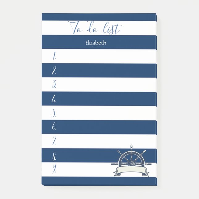 Navy Blue Striped,Boat Wheel To do list Post-it Notes (Front)