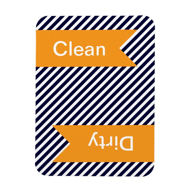 Navy Blue Striped Clean - Dirty Dishwasher Magnets (Vertical)