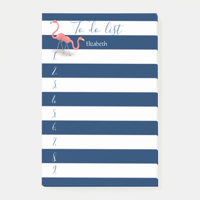 Navy Blue Striped, Flamingos ,To Do List Post-it Notes (Front)