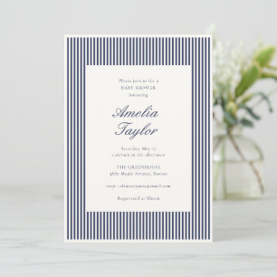 Navy Blue Striped Gender Neutral Baby Shower Invitation