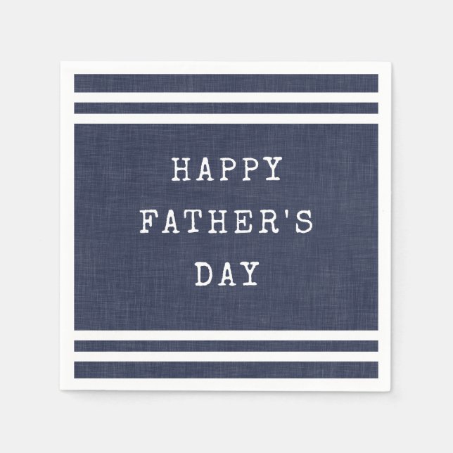 Navy Blue Striped Happy Fathers Day Napkins (Front)