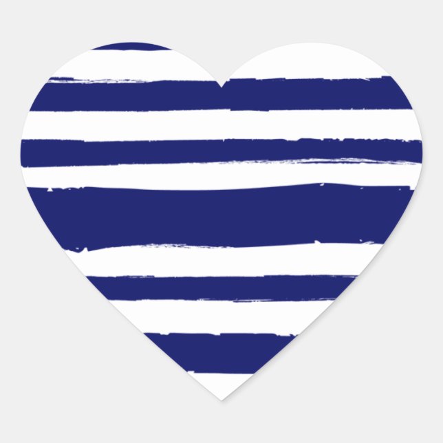 Navy Blue Striped Heart Sticker (Front)
