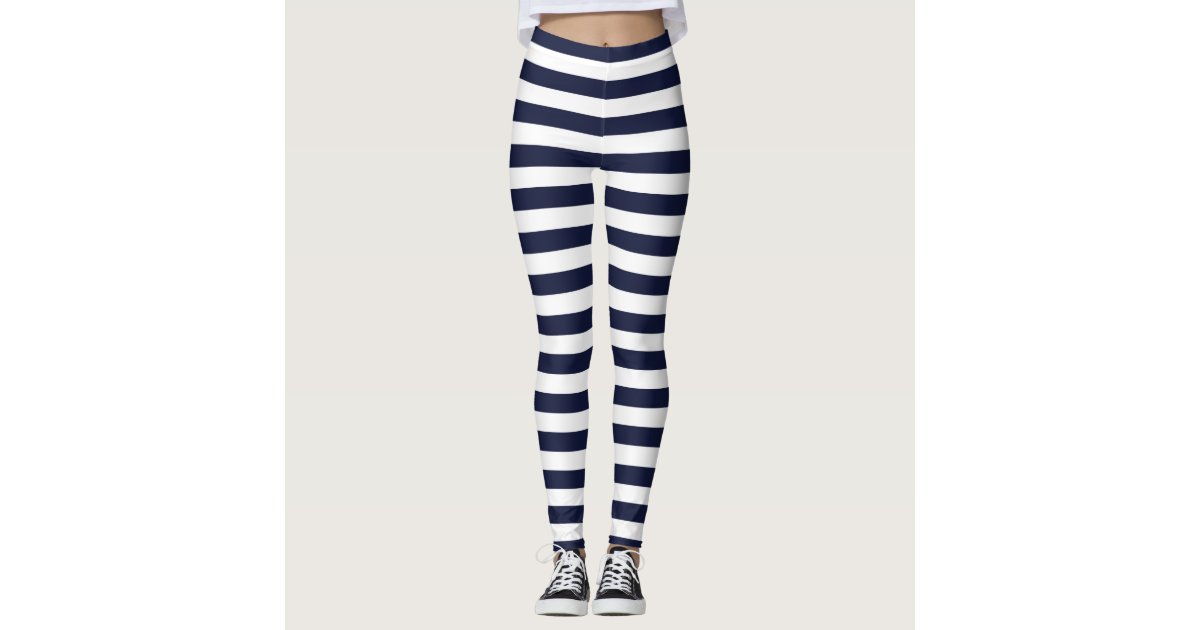 Navy White Striped Leggings, Horizontal Stripe Leggings, Stripes Stretch  Pants, Yoga Pants, Stripes Leggings -  Canada