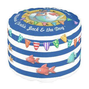 Navy Blue Striped Mermaid Holiday Home Beach Hut Pouf
