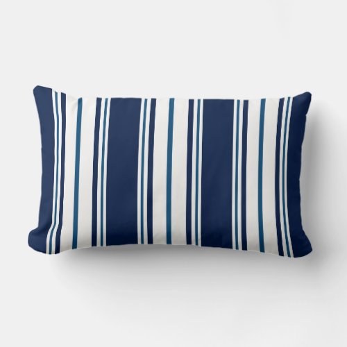 Navy Blue Striped Nautical Lumbar Pillow