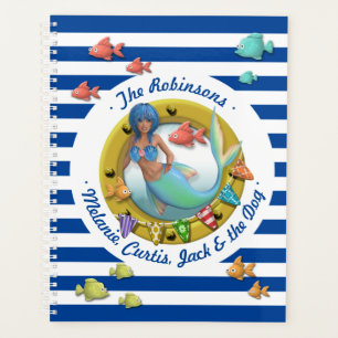 Navy Blue Striped Nautical Mermaid Beach Holiday Planner