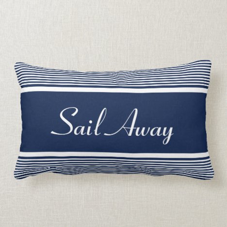 Navy Blue Striped Nautical Pillow &quot;Sail Away&quot;