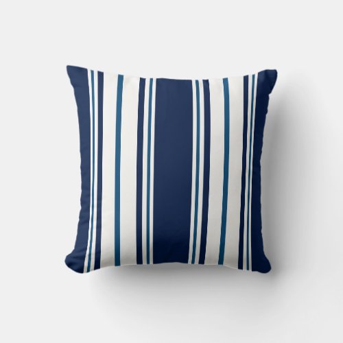 Navy Blue Striped Nautical Throw Pillow