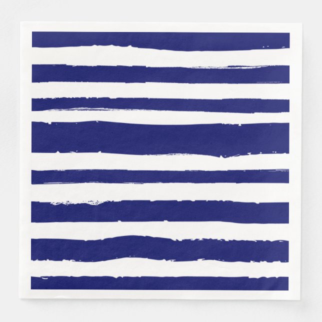 Navy Blue Striped Paper Dinner Napkins (Front)