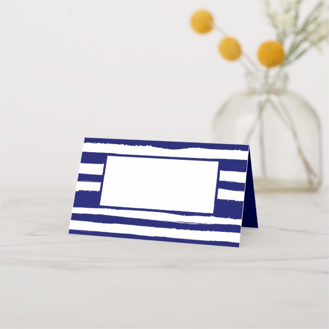 Navy Blue Striped Place Card (Back)