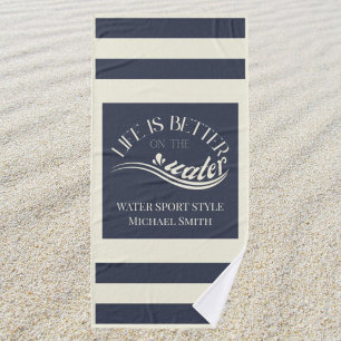 Navy blue striped water sports SUP sailing  Bath Towel